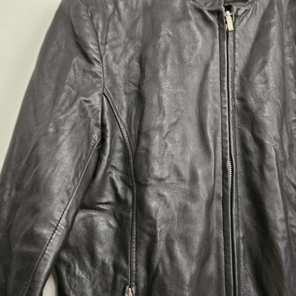 Vtg Casual Corner Leather Jacket Women’s Buttery Soft Sz M Zip Black Lined - Picture 5 of 11